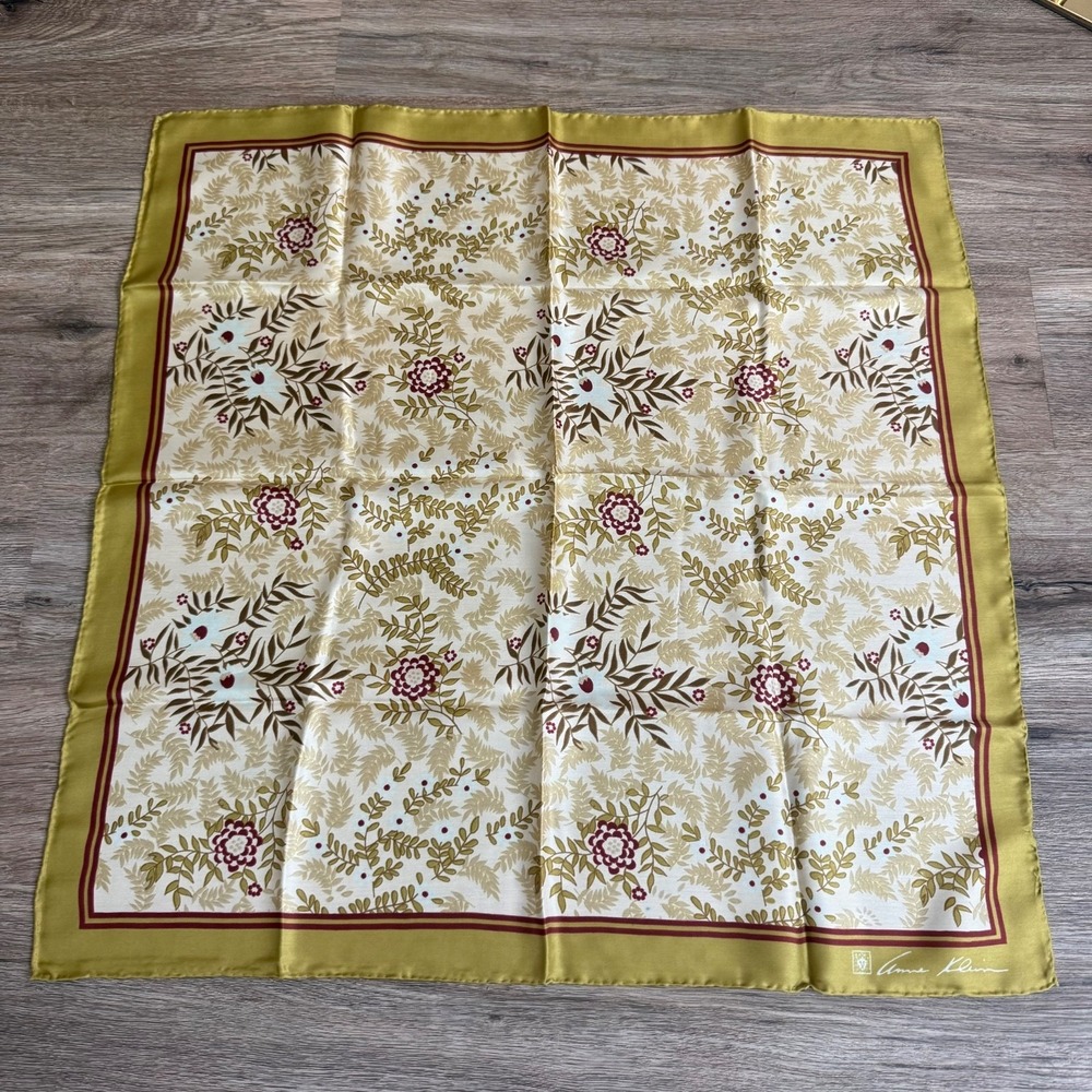 Anne Klein Retro Scarf Leaf Preppy Floral Nature Hair | 26" Square - Picture 2 of 9